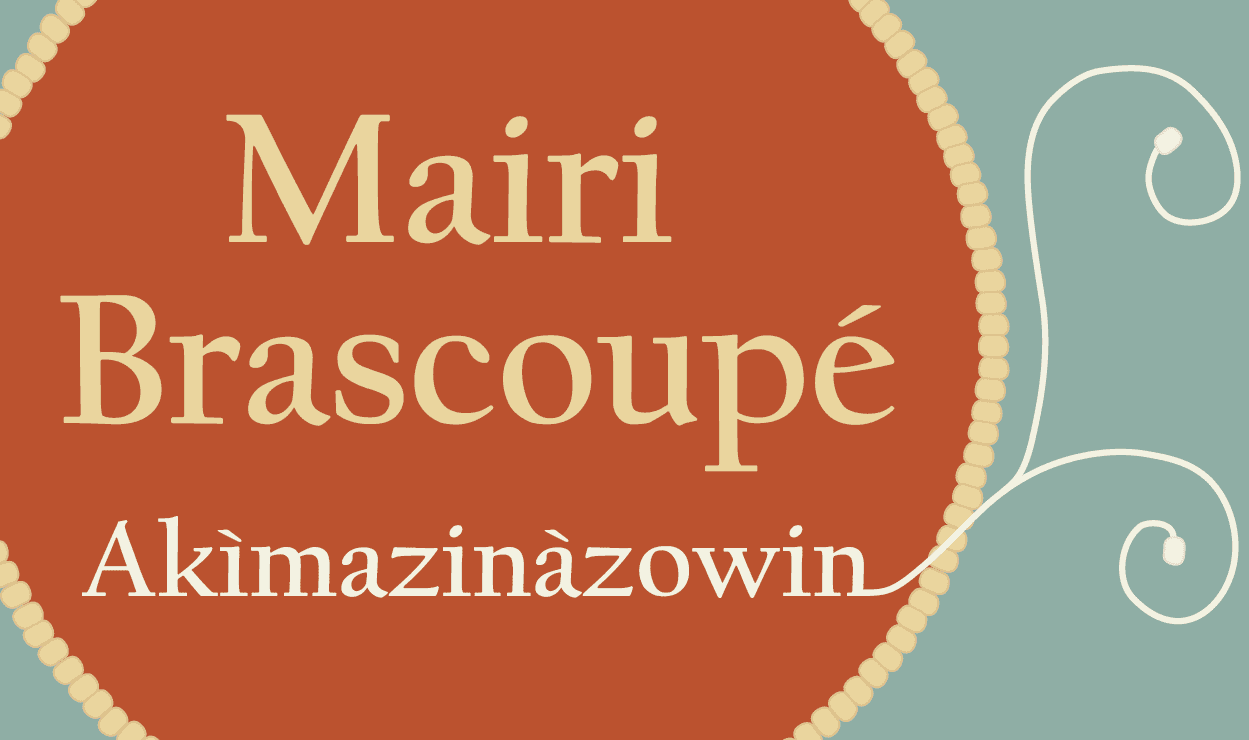 A book cover titled 'Mairi Pascoupé' with a subtitle 'mazinàzowin' in warm colors.