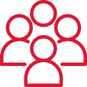 Red icon of a group of people.